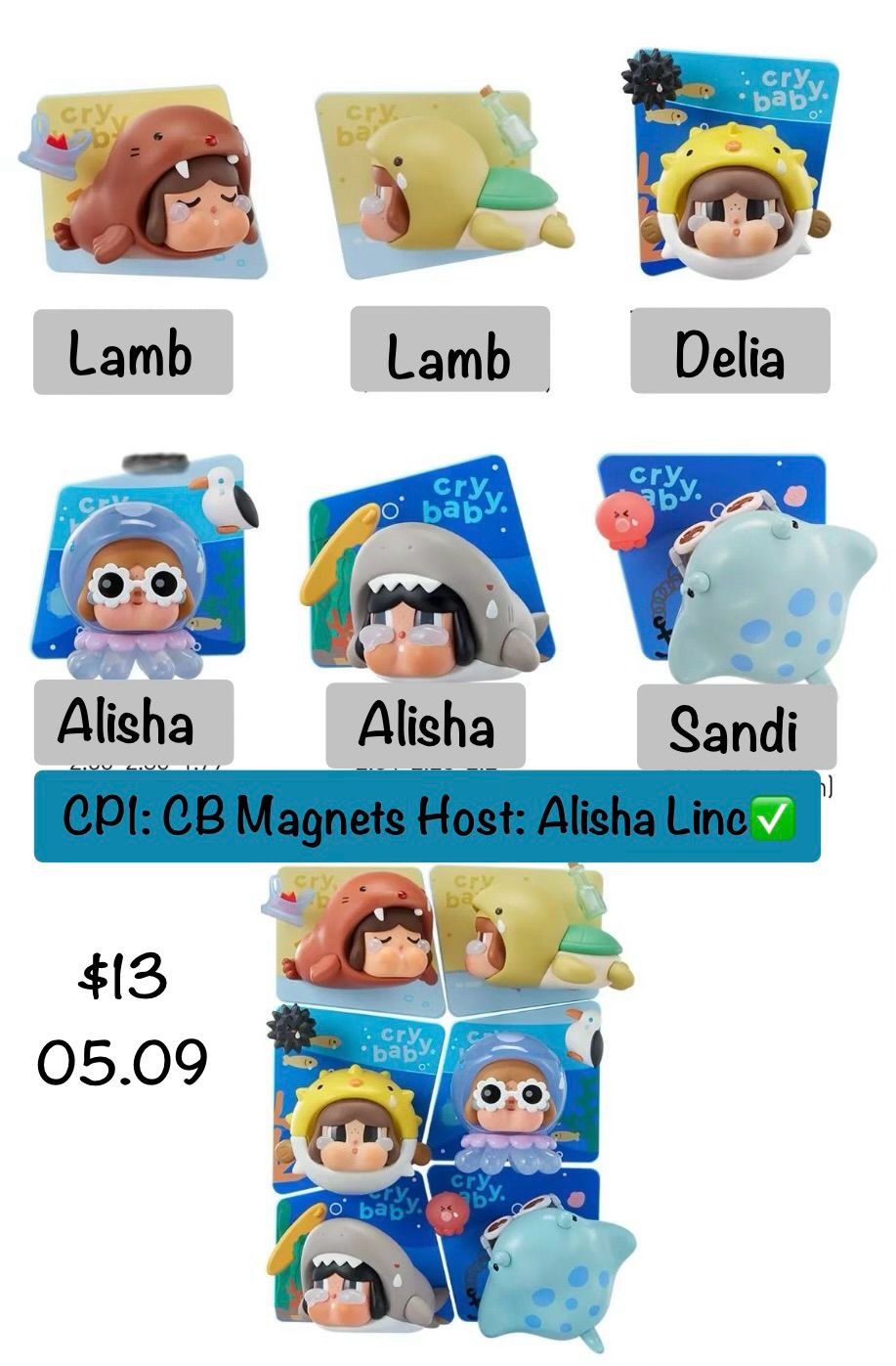【preorder】POP MART CRYBABY Cry Me an Ocean Fridge Magnet Series toy surprise box Dolls