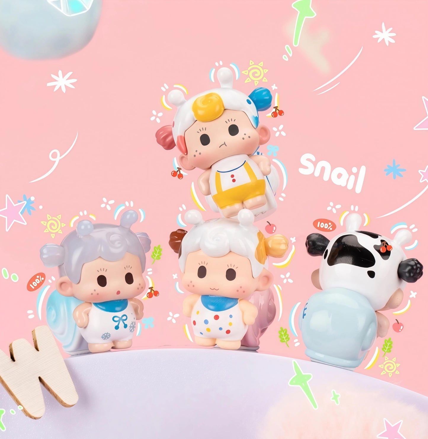 【4 pcs】Soda - Grumpy Snail Snailie Minibean Series toy surprise box Dolls