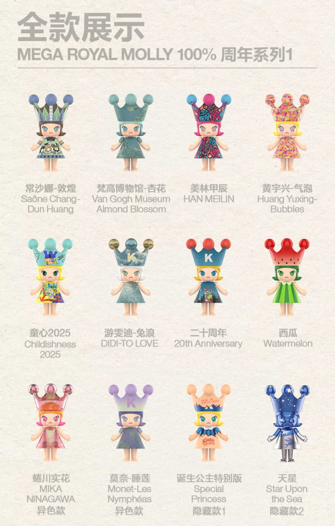 【preorder August 27】POP MART MEGA Molly 100% v1 Series toy surprise box Dolls