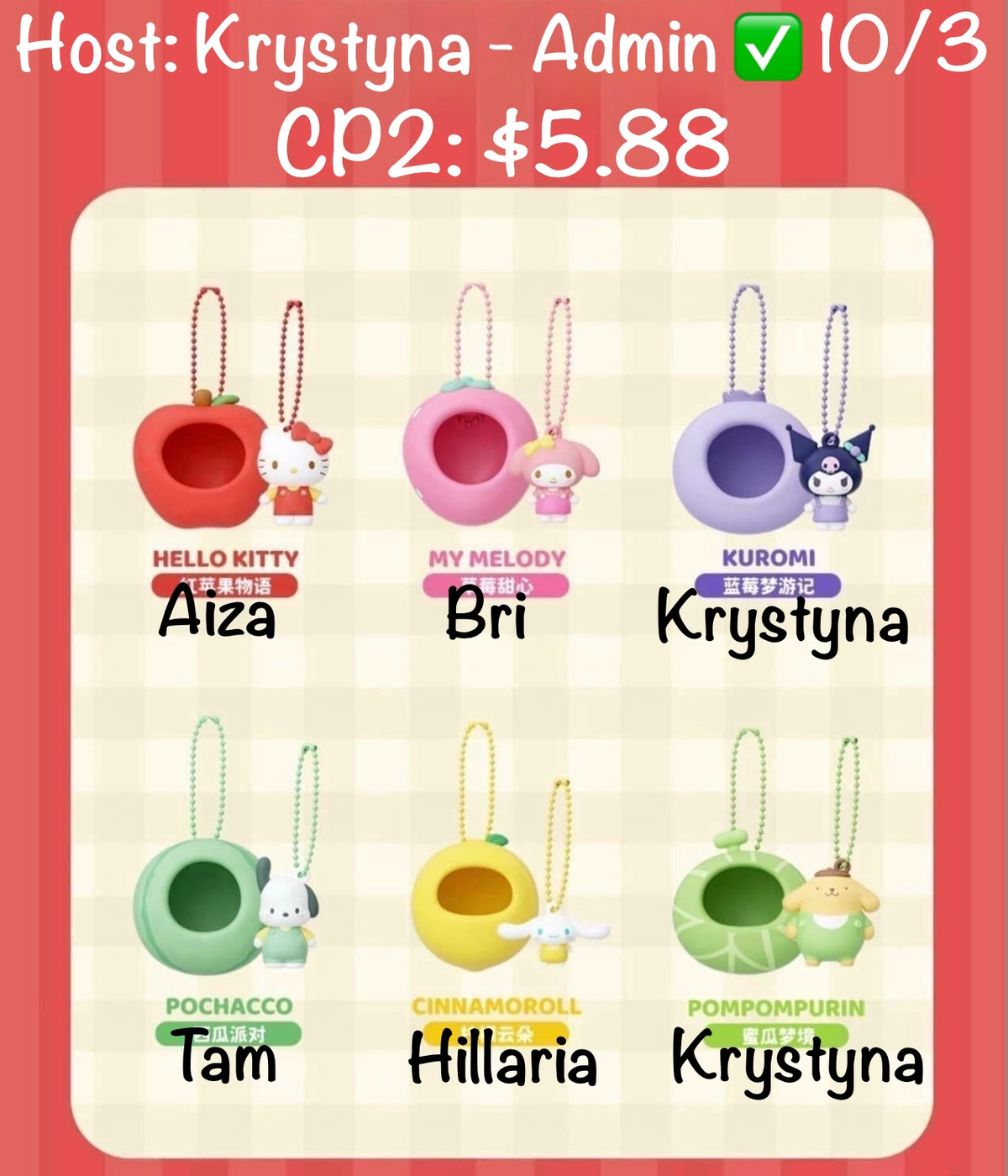 Sanrio Fruit Keychain Series Claim Party
