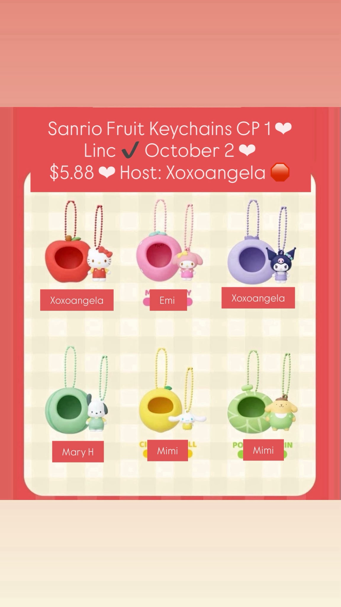 Sanrio Fruit Keychain Series Claim Party