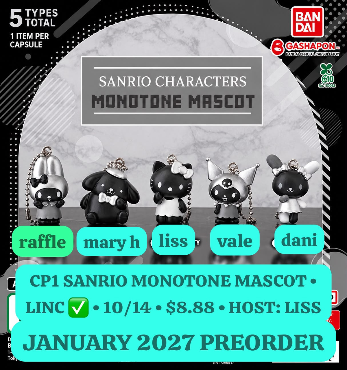 Sanrio Characters Monotone  Mascot Series Claim Party