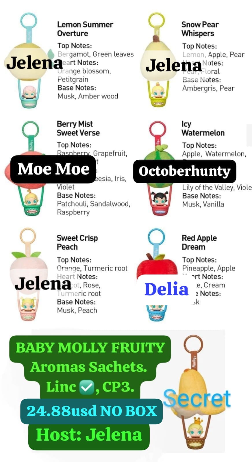 POP MART Baby Molly Fruity Aroma Sachet Pendant Series toy surprise box Dolls